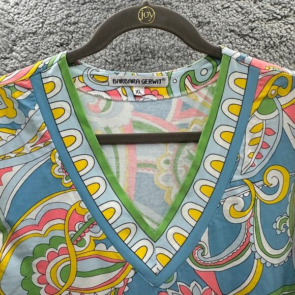 Barbara Gerwit Women's XL Colorful V-Neck Top Paisley Design Fun Bright Vacation - Picture 4 of 10